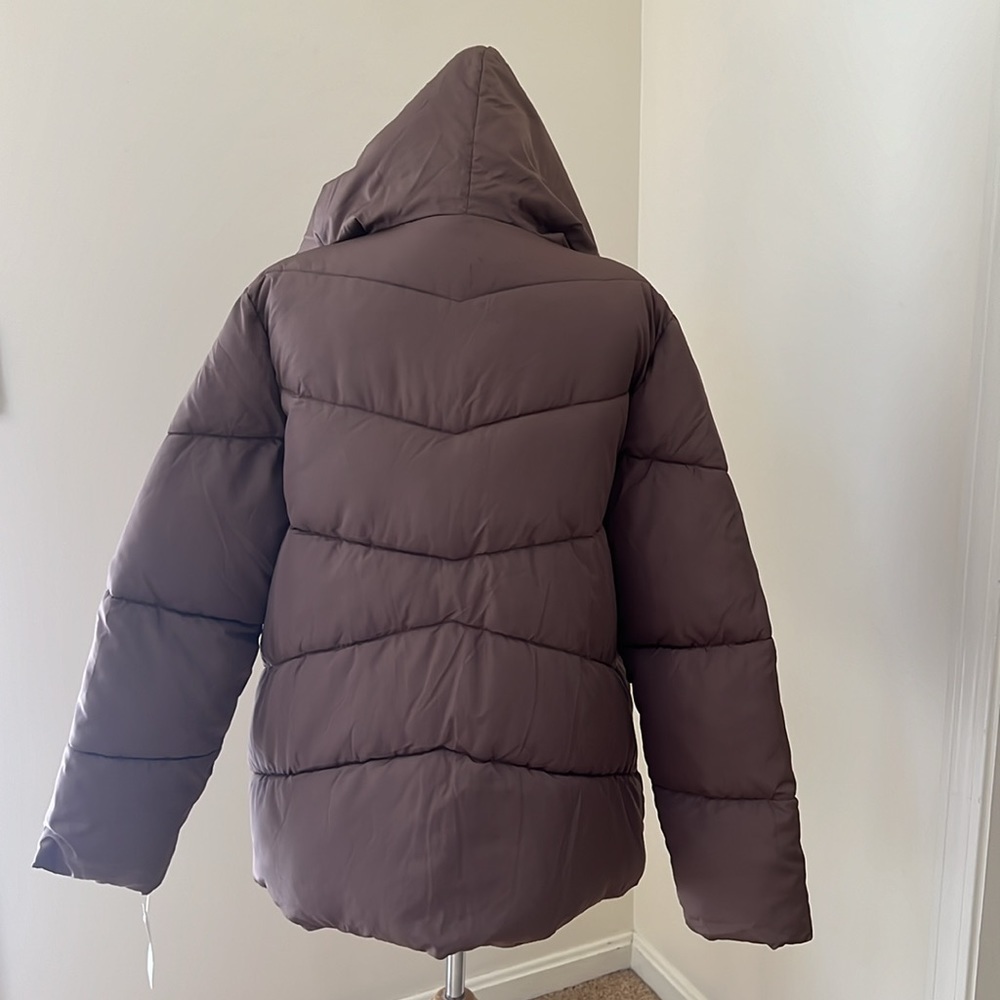 New! Lucky brand XL taupe puffer winter jacket with hood. - Picture 4 of 10